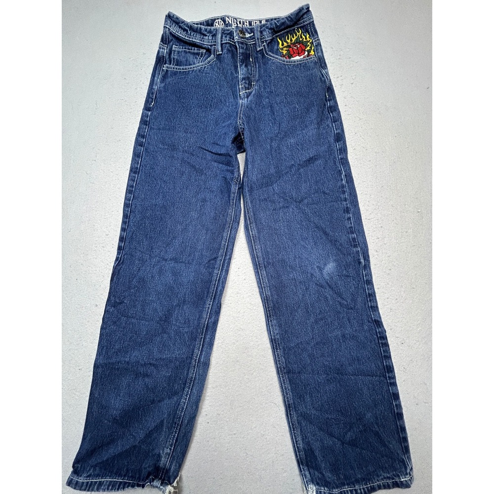 Ninth Hall Jeans Denim Blue Tattoo Embroidered Dragon Tiger Size 0 W27 Womens
